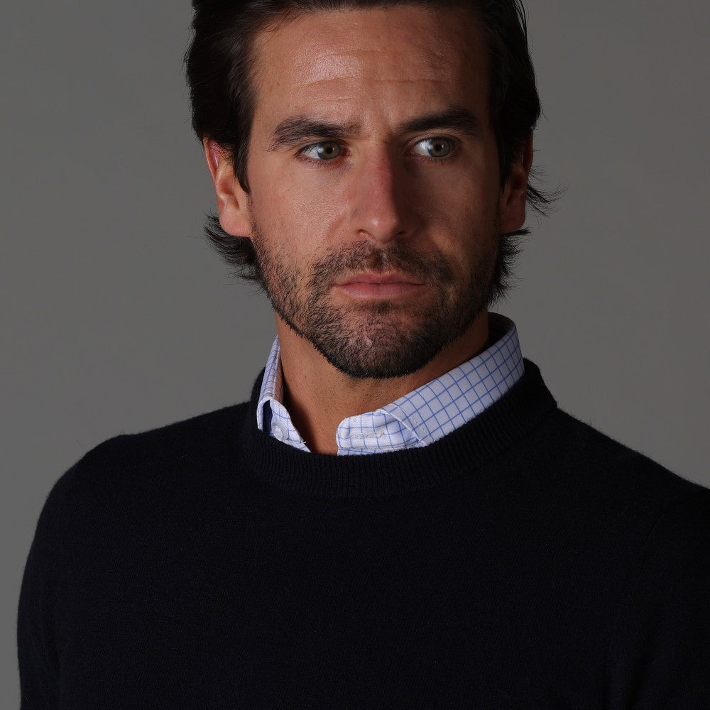 Semi-Spread Collar Polo Thin Blue Check